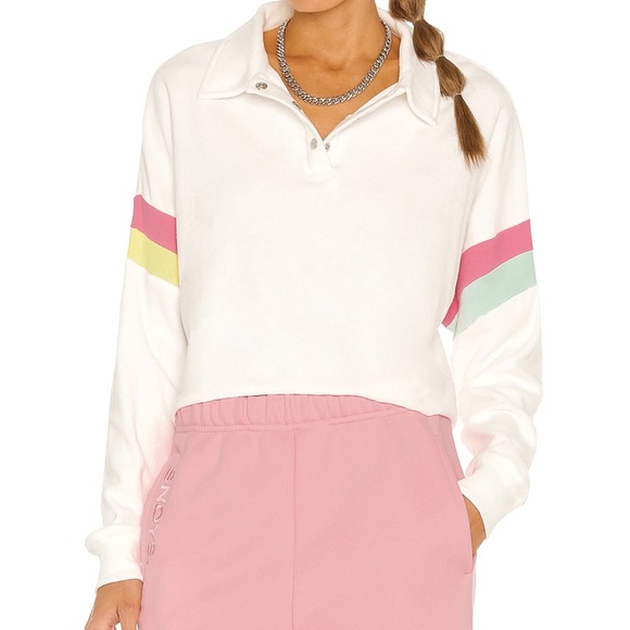 NWT Wildfox Vanilla & Pastel Candy Stripe Miami Crop Polo Women’s WILDFOX shirt - Picture 1 of 4